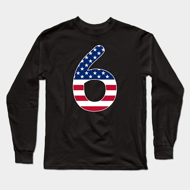 Number 6 American Flag Gifts Long Sleeve T-Shirt by Shariss